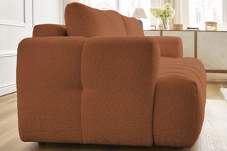 Canapé droit convertible Fuji - Orange - 3 places - Tissu bouclette - Couchage 154 x 192 cm