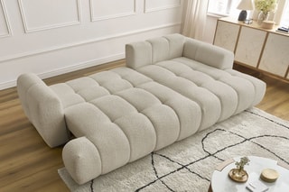 Canapé d'angle droit convertible Fuji - Beige - 3 places - Tissu bouclette - Couchage 154 x 228 cm