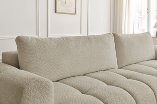 Canapé d'angle droit convertible Fuji - Beige - 3 places - Tissu bouclette - Couchage 154 x 228 cm