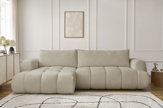 Canapé d'angle gauche convertible Fuji - Beige - 3 places - Tissu bouclette - Couchage 154 x 228 cm