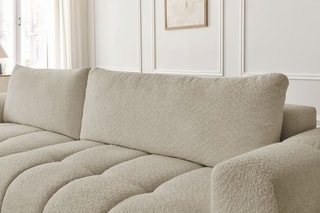 Canapé d'angle gauche convertible Fuji - Beige - 3 places - Tissu bouclette - Couchage 154 x 228 cm