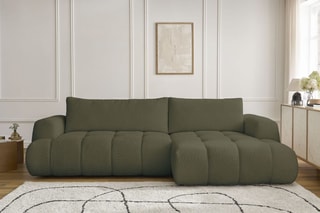 Canapé d'angle droit convertible Fuji - Vert - 3 places - Tissu bouclette - Couchage 154 x 228 cm