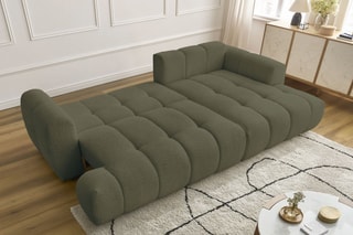 Canapé d'angle droit convertible Fuji - Vert - 3 places - Tissu bouclette - Couchage 154 x 228 cm