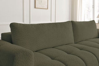 Canapé d'angle droit convertible Fuji - Vert - 3 places - Tissu bouclette - Couchage 154 x 228 cm