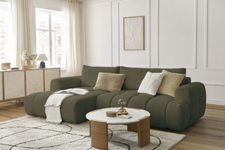Canapé d'angle gauche convertible Fuji - Vert - 3 places - Tissu bouclette - Couchage 154 x 228 cm