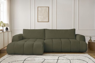 Canapé d'angle gauche convertible Fuji - Vert - 3 places - Tissu bouclette - Couchage 154 x 228 cm