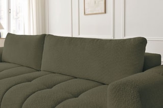 Canapé d'angle gauche convertible Fuji - Vert - 3 places - Tissu bouclette - Couchage 154 x 228 cm