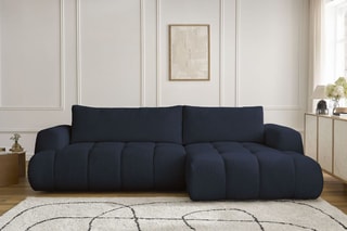 Canapé d'angle droit convertible Fuji - Bleu foncé - 3 places - Tissu bouclette - Couchage 154 x 228 cm