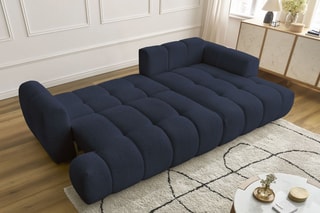 Canapé d'angle droit convertible Fuji - Bleu foncé - 3 places - Tissu bouclette - Couchage 154 x 228 cm