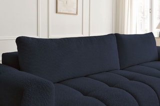 Canapé d'angle droit convertible Fuji - Bleu foncé - 3 places - Tissu bouclette - Couchage 154 x 228 cm