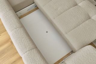 Canapé d'angle droit convertible Fuji - Beige - 3 places - Tissu bouclette - Couchage 154 x 228 cm