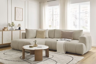 Canapé d'angle gauche convertible Fuji - Beige - 3 places - Tissu bouclette - Couchage 154 x 228 cm