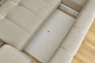 Canapé d'angle gauche convertible Fuji - Beige - 3 places - Tissu bouclette - Couchage 154 x 228 cm