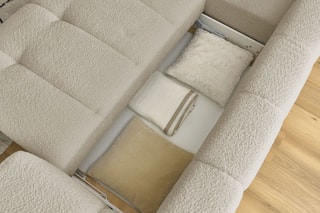 Canapé d'angle gauche convertible et pouf Fuji - Beige - 3 places - Tissu bouclette - Couchage 154 x 228 cm