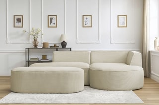 Canapé d'angle droit avec pouf Rousseau - Beige
