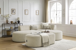 Canapé d'angle droit avec pouf Rousseau - Beige