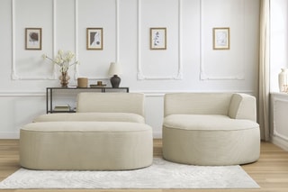 Canapé d'angle droit avec pouf Rousseau - Beige