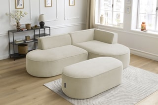Canapé d'angle droit avec pouf Rousseau - Beige