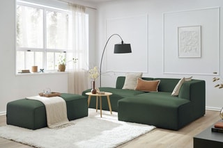 Canapé d'angle droit modulable avec 1 pouf Megève - Vert - 6 places