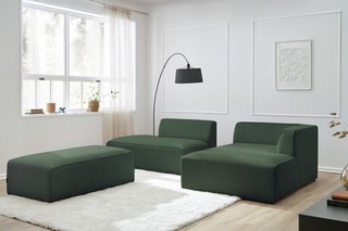 Canapé d'angle droit modulable avec 1 pouf Megève - Vert - 6 places