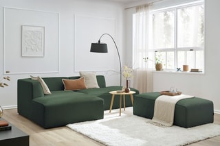Canapé d'angle gauche modulable avec 1 pouf Megève - Vert - 6 places
