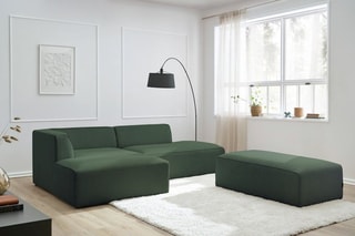 Canapé d'angle gauche modulable avec 1 pouf Megève - Vert - 6 places