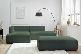 Canapé d'angle gauche modulable avec 1 pouf Megève - Vert - 6 places