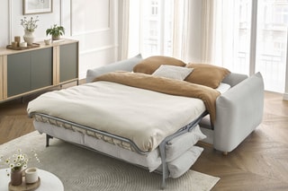 Canapé convertible Ernest - Gris clair - 3 places - Tissu lisse - Couchage 140/160 x 190 cm