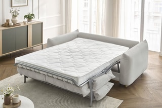 Canapé convertible Ernest - Gris clair - 3 places - Tissu lisse - Couchage 140/160 x 190 cm