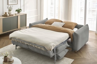 Canapé convertible Ernest - Gris foncé - 3 places - Tissu lisse - Couchage 140/160 x 190 cm