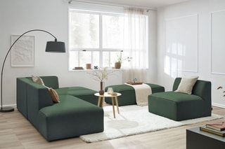 Canapé d'angle droit modulable avec 1 chauffeuse et 1 pouf Megève - Vert - 6 Places