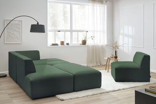 Canapé d'angle droit modulable avec 1 chauffeuse et 1 pouf Megève - Vert - 6 Places