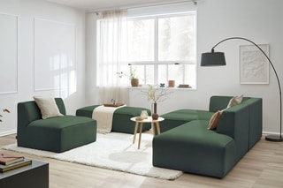 Canapé d'angle gauche modulable avec 1 chauffeuse et 1 pouf Megève - Vert - 6 places