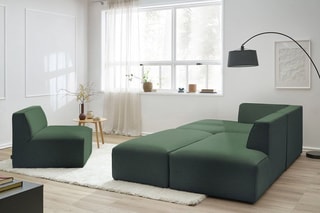 Canapé d'angle gauche modulable avec 1 chauffeuse et 1 pouf Megève - Vert - 6 places