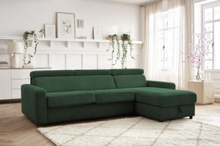 Canapé d'angle réversible convertible Monaco - Vert - Couchage 190 x 140 cm