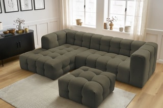 Canapé d'angle gauche avec pouf Cloud - Vert