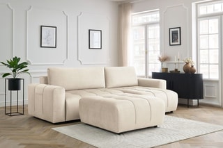 Canapé d'angle réversible convertible avec pouf Arsene - Beige - Couchage 135 x 232 cm