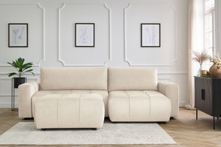 Canapé d'angle réversible convertible avec pouf Arsene - Beige - Couchage 135 x 232 cm