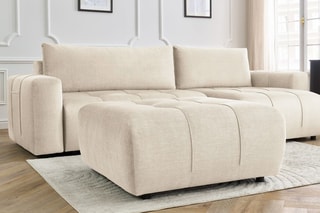 Canapé d'angle réversible convertible avec pouf Arsene - Beige - Couchage 135 x 232 cm