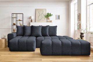 Canapé d'angle gauche et pouf Mont-Blanc - 
Bleu marine