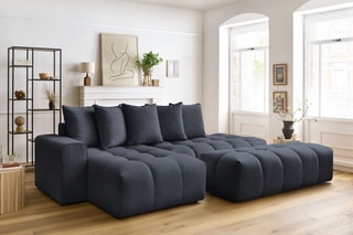 Canapé d'angle gauche et pouf Mont-Blanc - 
Bleu marine