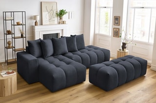 Canapé d'angle gauche et pouf Mont-Blanc - 
Bleu marine