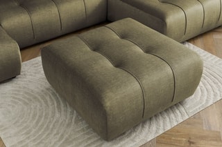 Canapé d'angle gauche panoramique convertible avec pouf Arsene - Vert - Couchage 135 x 325 cm