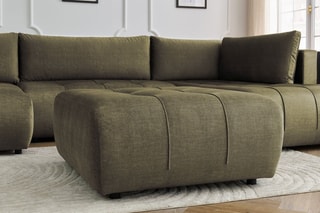 Canapé d'angle gauche panoramique convertible avec pouf Arsene - Vert - Couchage 135 x 325 cm