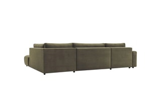 Canapé d'angle gauche panoramique convertible avec pouf Arsene - Vert - Couchage 135 x 325 cm