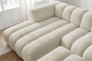 Canapé d’angle gauche et pouf Talia - Beige - 4 places - En tissu bouclette