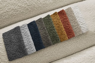 Canapé d’angle gauche et pouf Talia - Beige - 4 places - En tissu bouclette