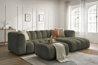 Canapé d’angle droit et pouf Talia - Kaki - 4 places - En tissu bouclette