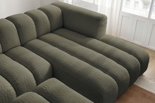 Canapé d’angle droit et pouf Talia - Kaki - 4 places - En tissu bouclette