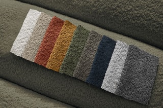 Canapé d’angle droit et pouf Talia - Kaki - 4 places - En tissu bouclette